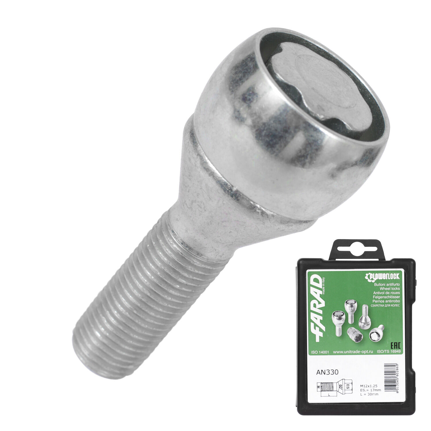 Farad Болт секретный  Farad 12х1,25х30 4+1 17 конус Sicubloc AN330