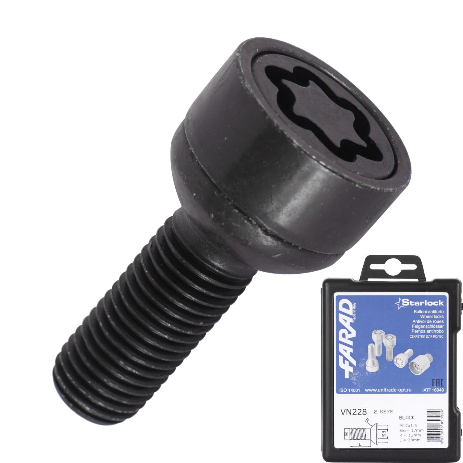 Farad Болт секретный  Farad 12х1,5х28 4+2 17 ключ сфера BVN228/2