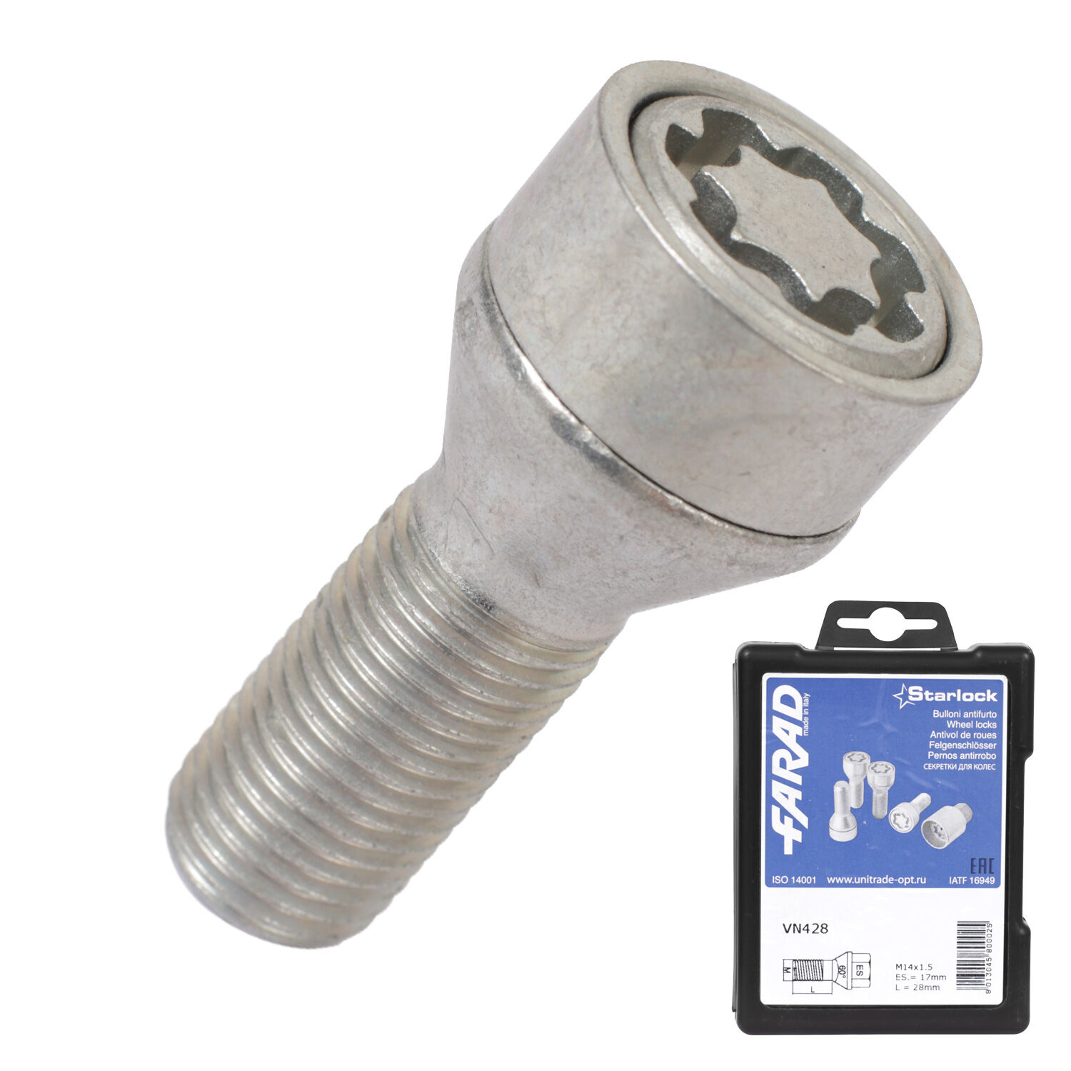 Farad Болт секретный  Farad 14х1,5х28 4+1 17 конус VN428