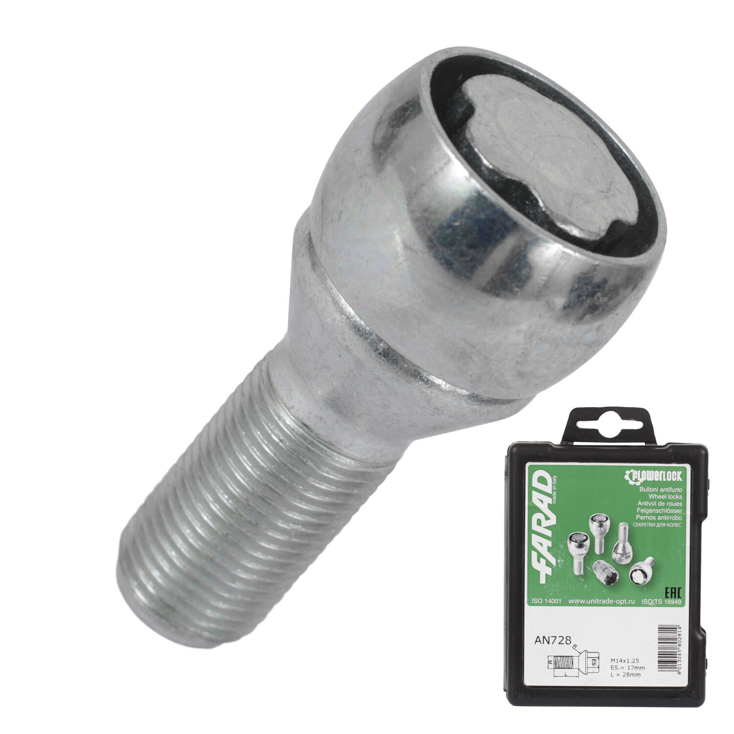 Farad Болт секретный  Farad 14х1,25х28 4+1 17 конус Sicubloc AN-728