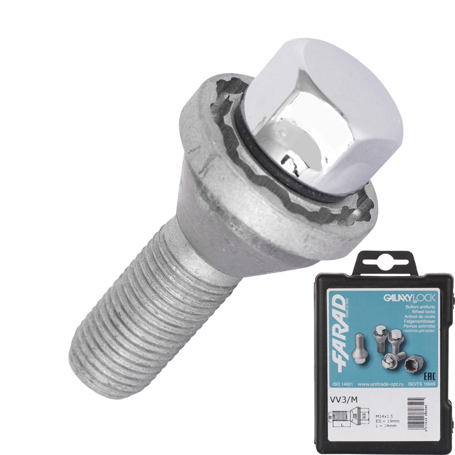 Farad Болт секретный  Farad 14х1,5х34 4+1 19 ключ конус VV3/M