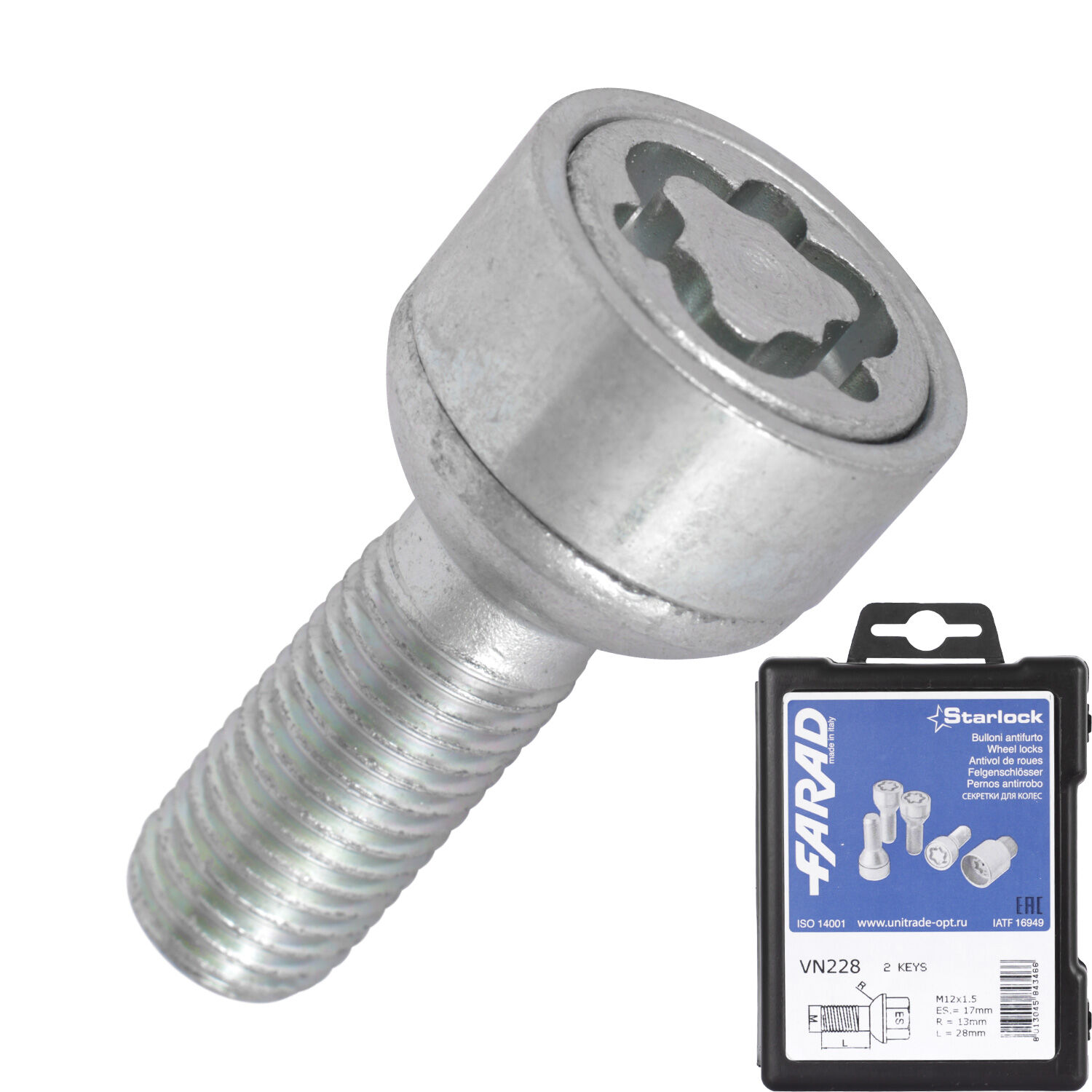 Farad Болт секретный  Farad 12х1,5х28 4+2 17 ключ сфера VN228/2