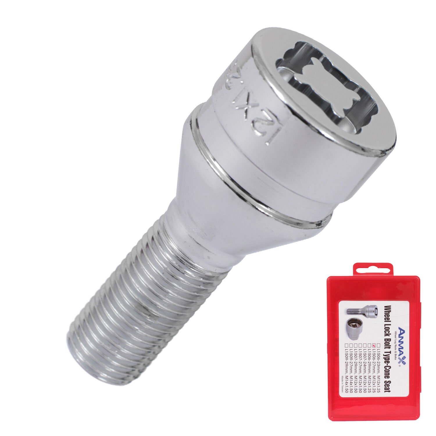 Anmax Болт секретный Anmax 12х1,25х52/27 4+2 17/19 конус хром L1506-27