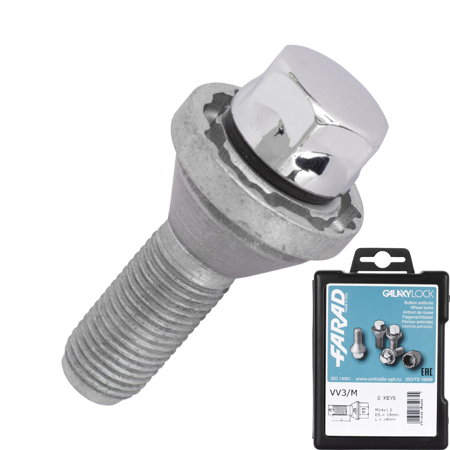Farad Болт секретный  Farad 14х1,5х34 4+2 19 ключ конус VV3/M/2